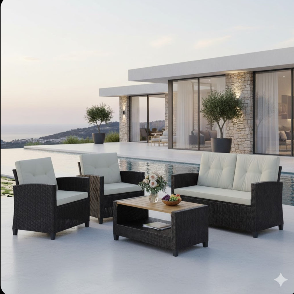 4-Piece All Weather Wicker Outdoor Patio Conversation Set