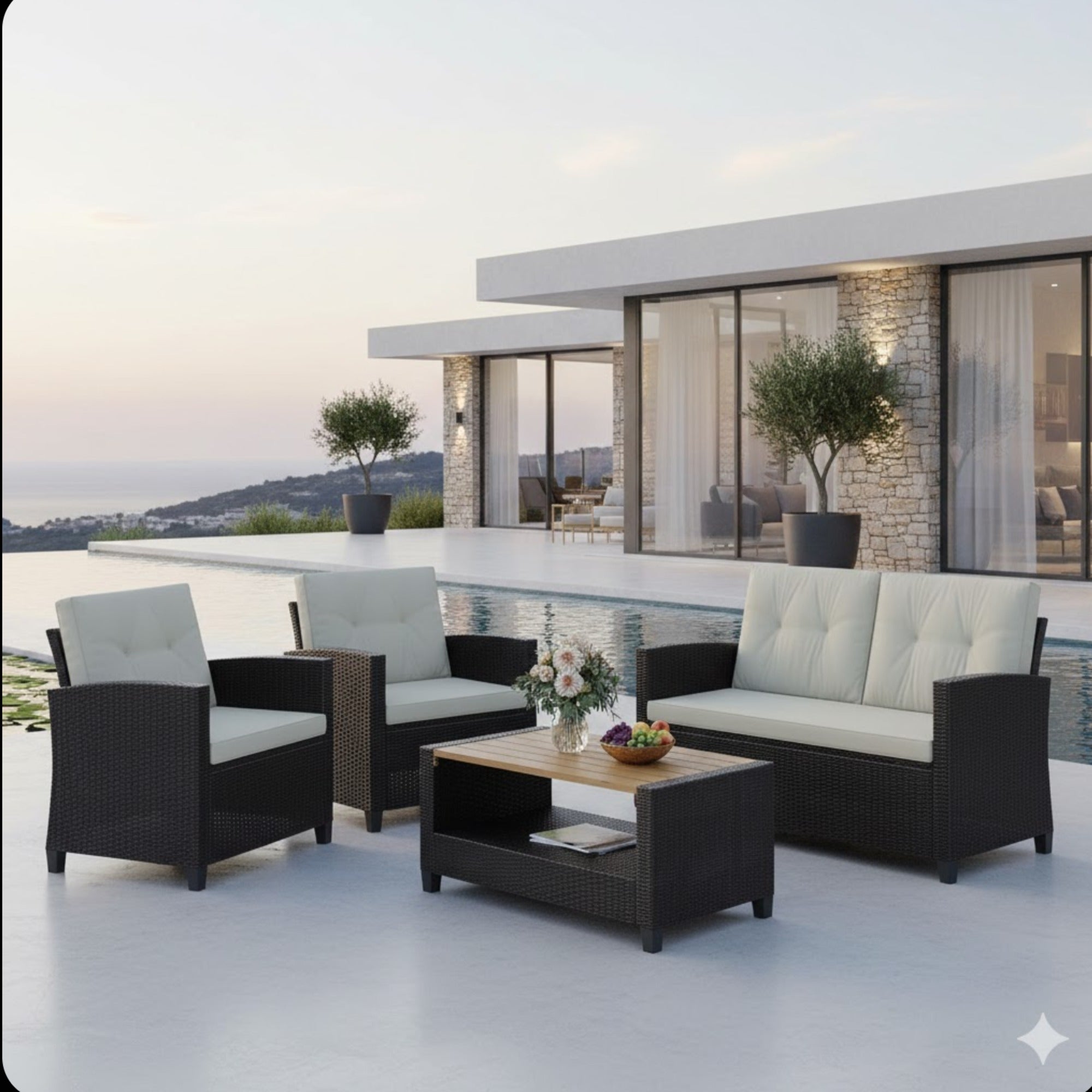 4-Piece All Weather Wicker Outdoor Patio Conversation Set