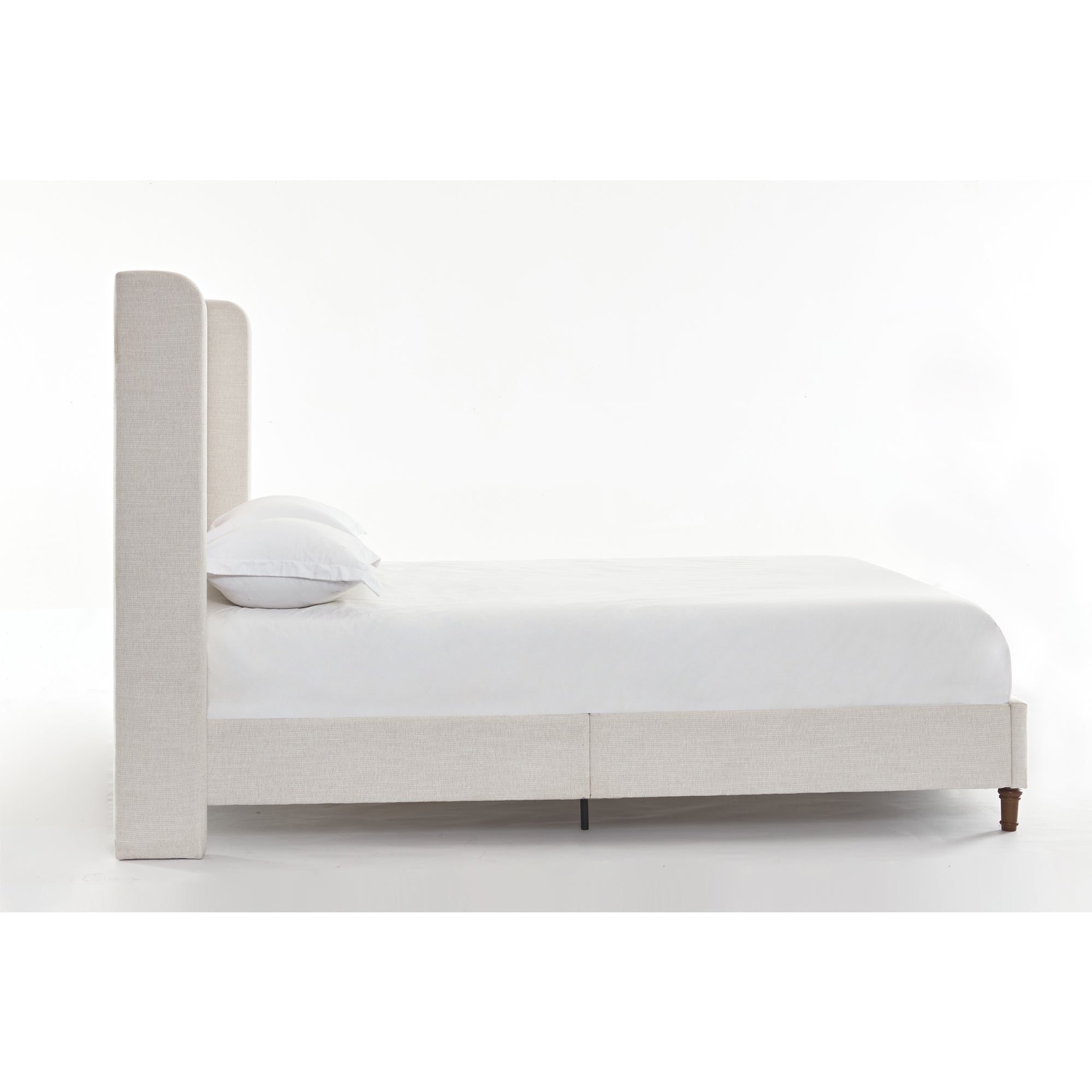 Hayden King Size Upholstered Wingback Bed with Textured Ivory Canvas and Tall 54' Headboard
