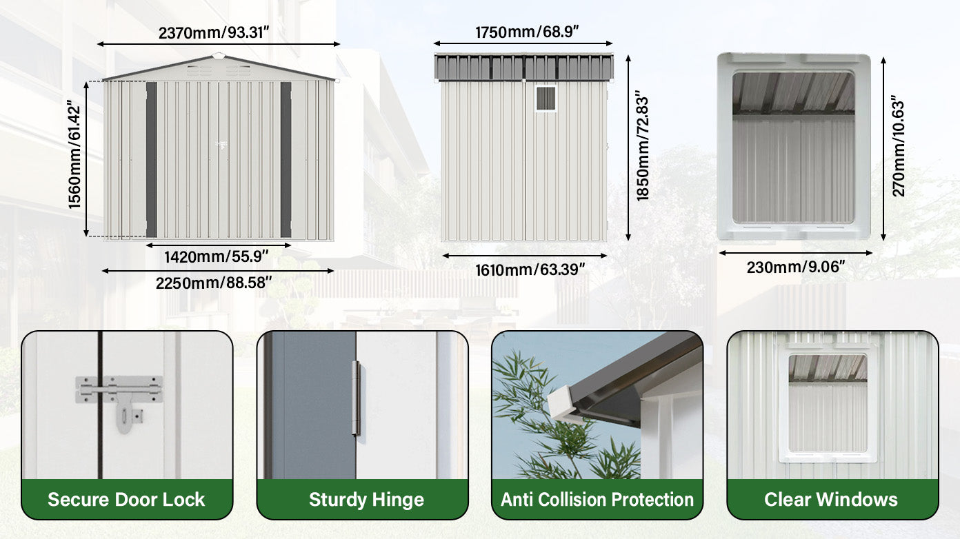 8X6 FT Metal Outdoor Garden Storage Shed
