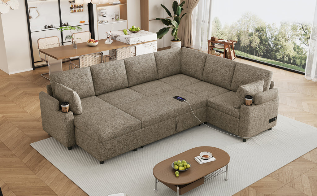 109.9" U-Shaped Sectional Sofa Bed with Storage