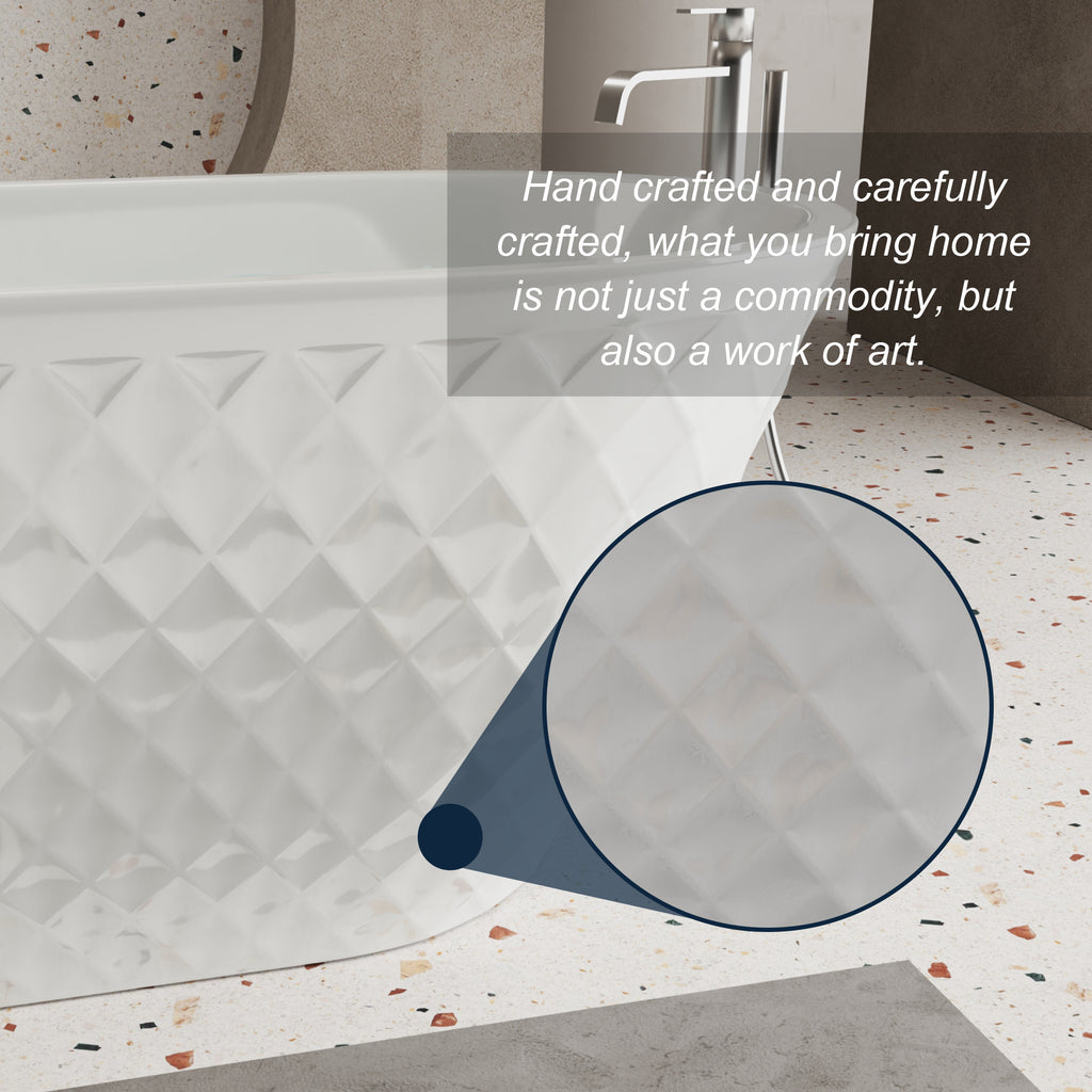 59" Acrylic Freestanding Bathtub with Unique Diamond Pattern Design