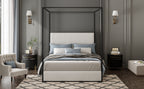 Modern Luxury Metal Canopy Bed with Tall Upholstered Headboard