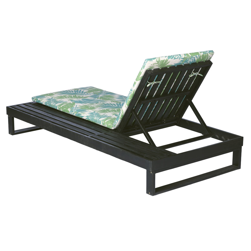 Black Acacia Wood Chaise Lounge with Cushion Set