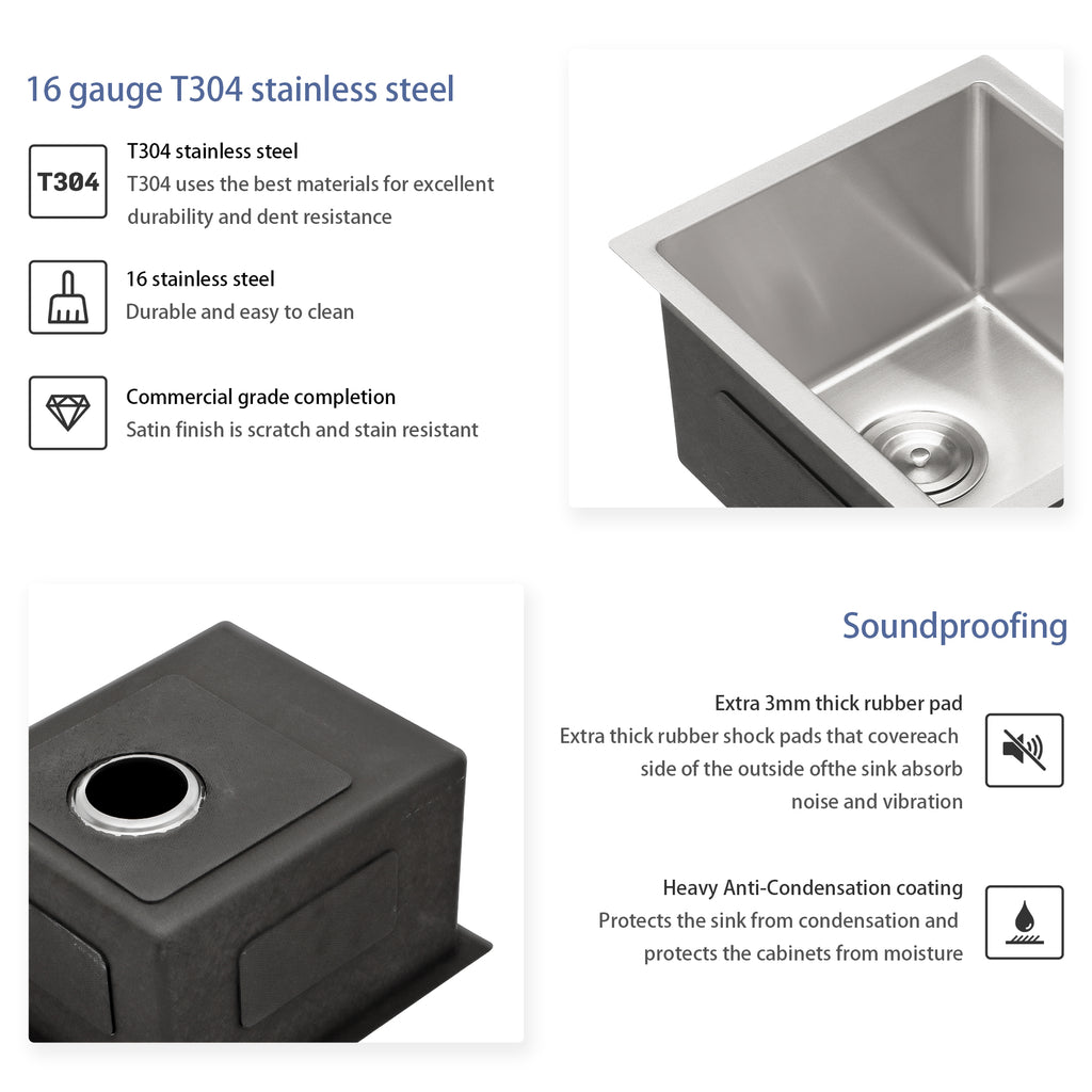 15 Inch Undermount Sink - Stainless Steel Kitchen Sink