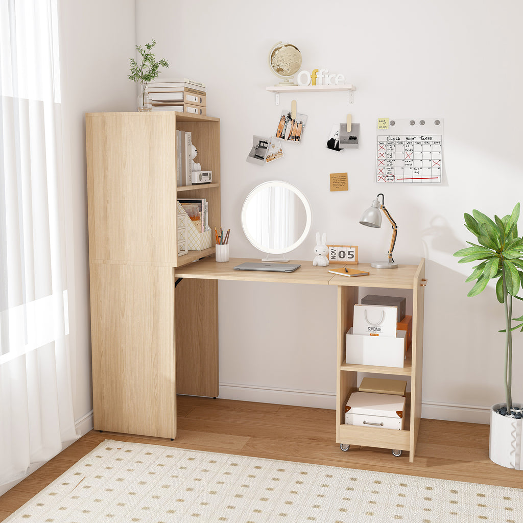 Stretchable Desk with Storage Shelves and Mobile Wheels