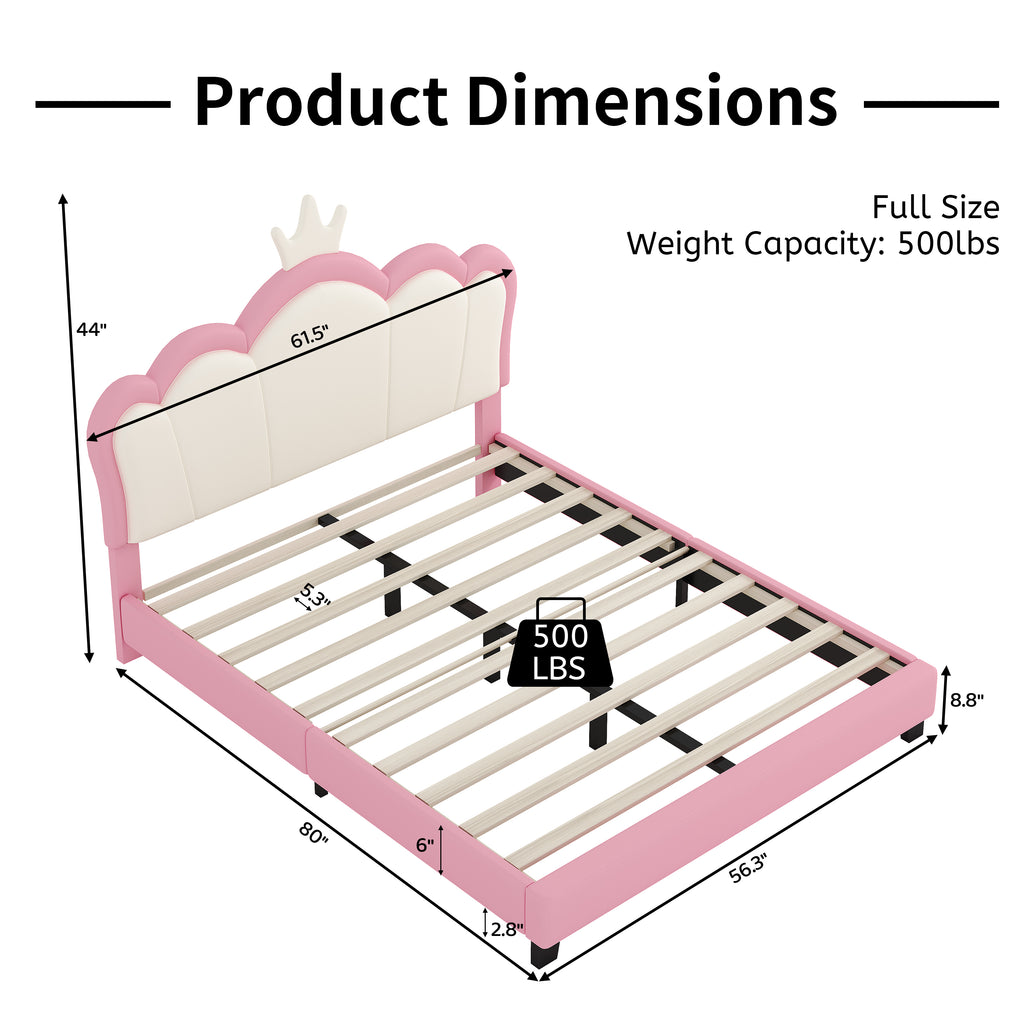 Full Size Upholstered Princess Bed with Crown Headboard