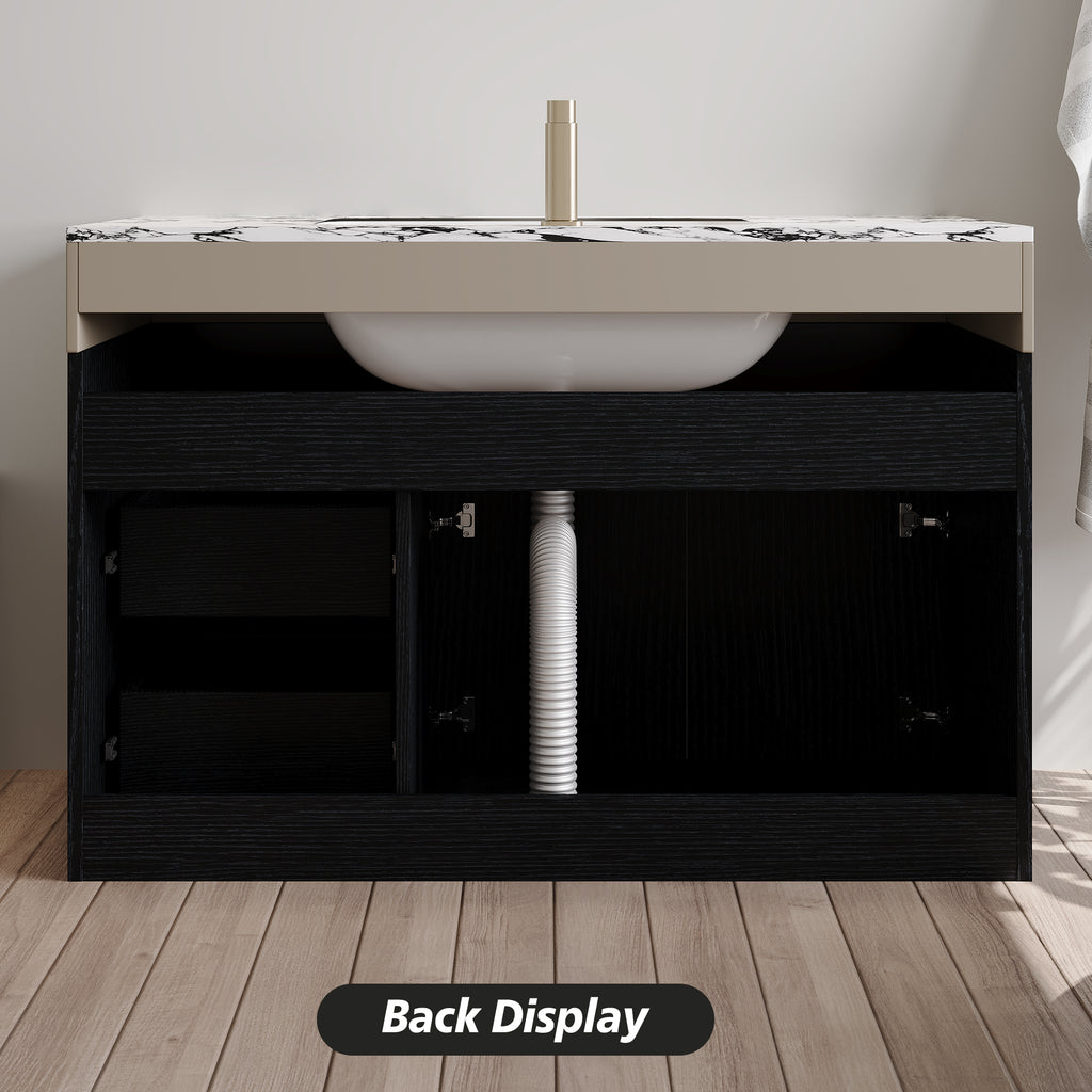 36" Floating Bathroom Vanity with Ceramic Sink and Faux Marble Top
