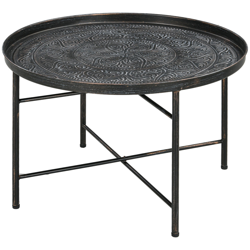 HOMCOM 24-Inch Round Coffee Table with Hammered Tray Top, Pewter