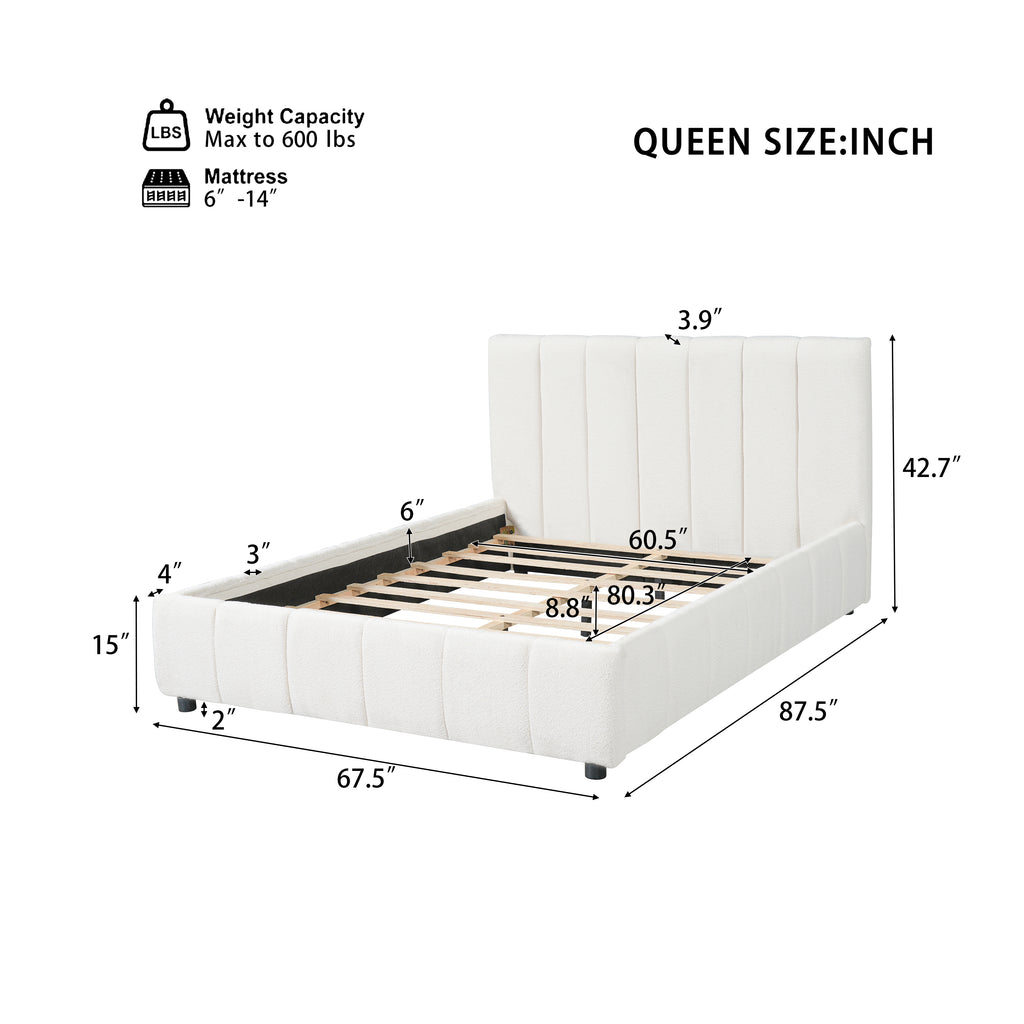 Queen Size Upholstered Bed Frame with Thick Fabric