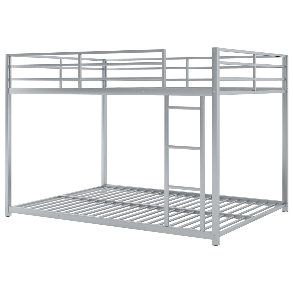 Full Over Full Metal Bunk Bed with Ladder in Silver
