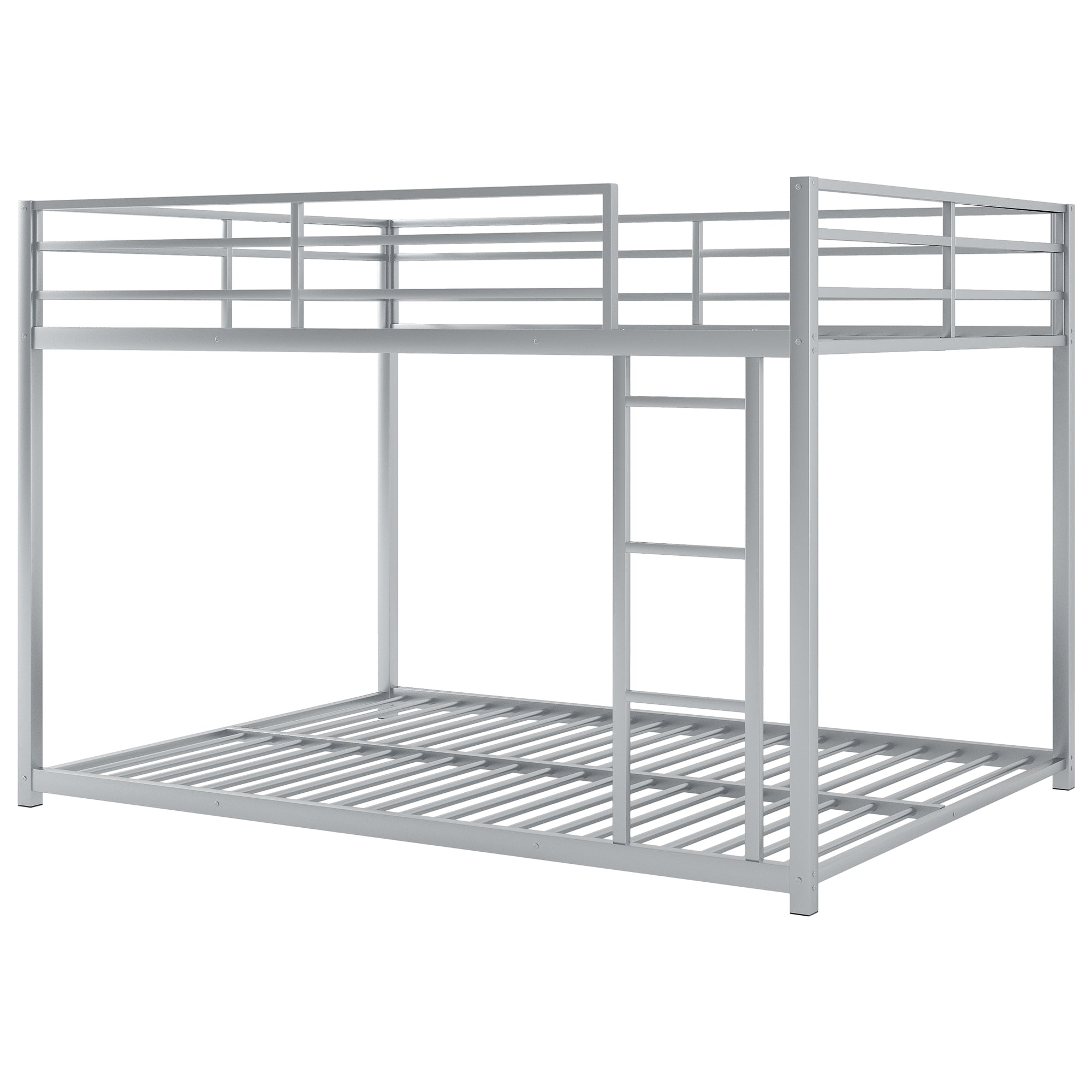 Full Over Full Metal Bunk Bed with Ladder in Silver