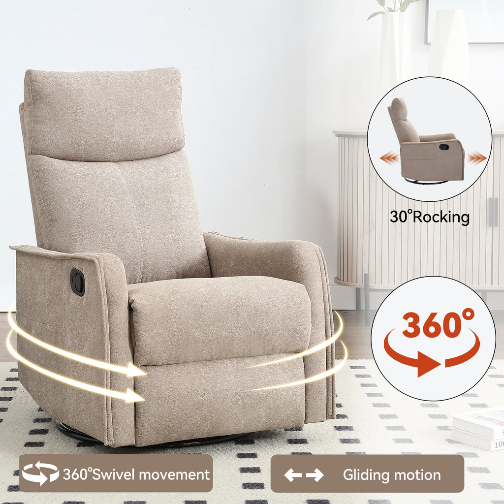Heat Massage Manual Recliner Chair with Rocker and Swivel in Khaki