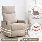 Heat Massage Manual Recliner Chair with Rocker and Swivel in Khaki
