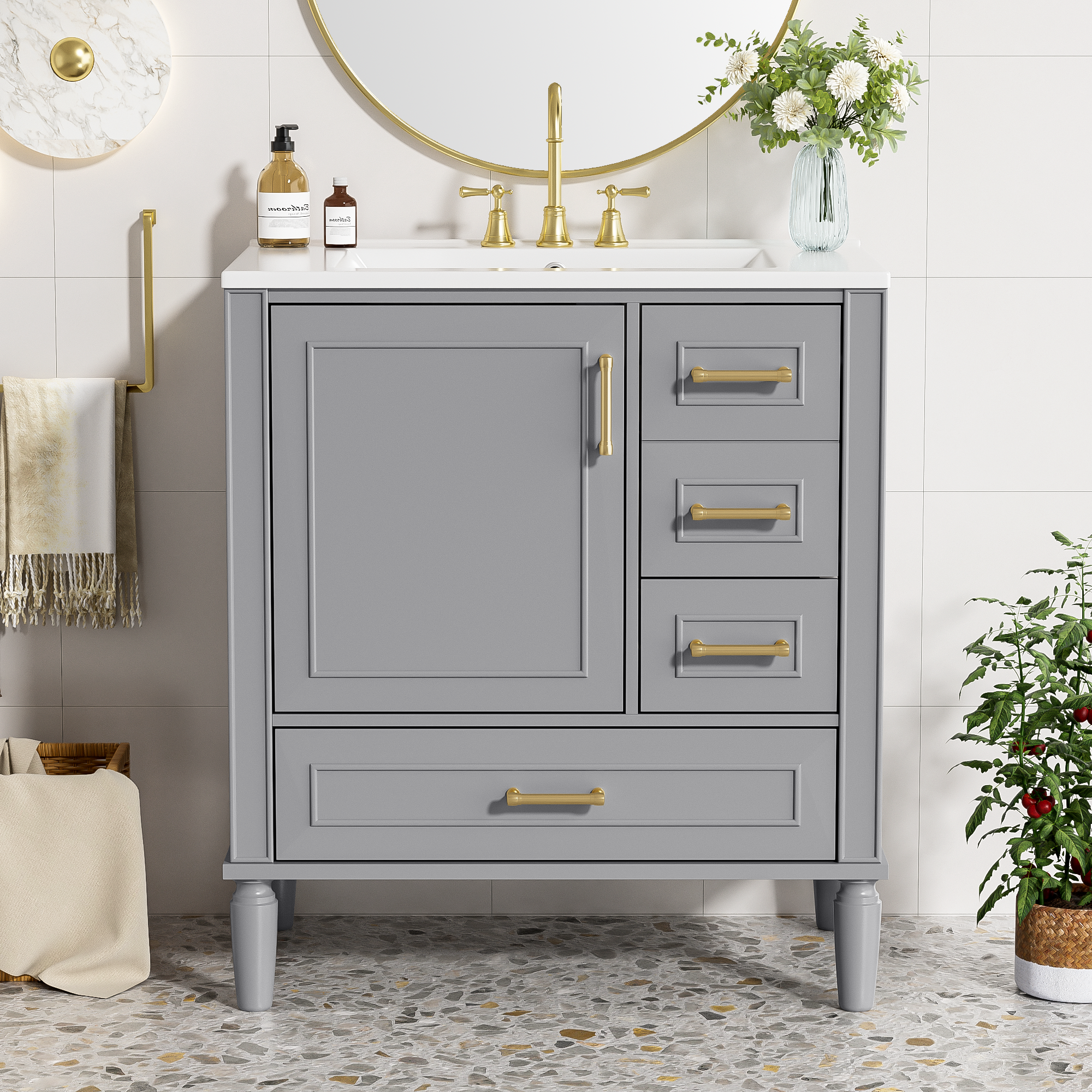 30" Bathroom Vanity with Ceramic Sink, Soft-Close Door and Ample Storage