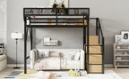 Full Size Loft Bed with Stairs and Storage Shelves