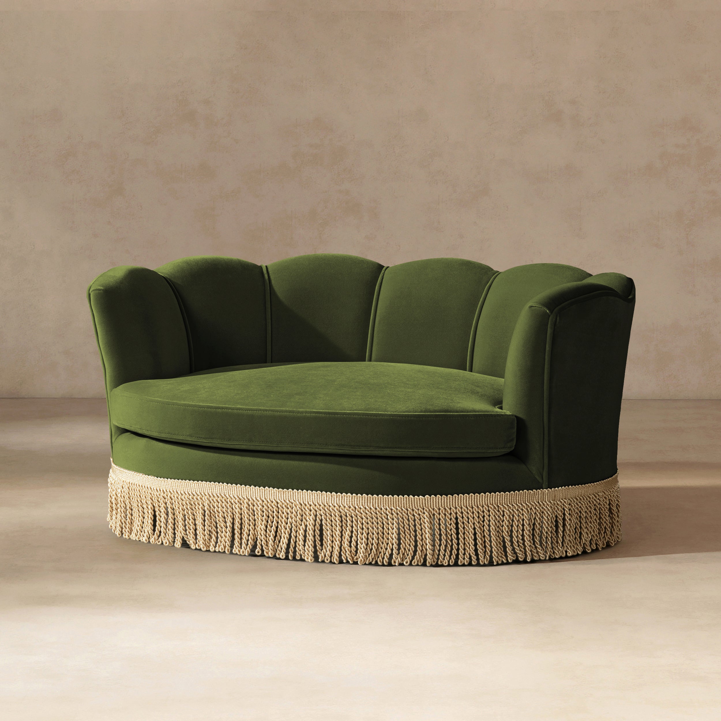 Clara 34.5" Scalloped Pet Sofa Bed, Medium, Olive
