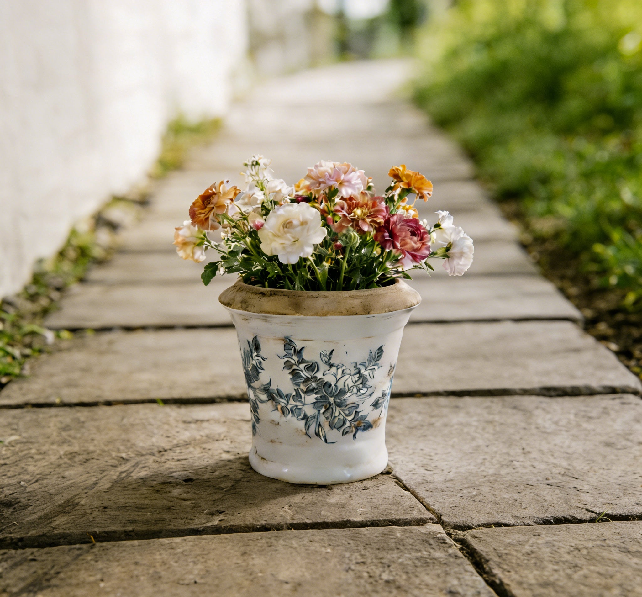 7.1" Ceramic Planter with Floral Pattern, Set of 2