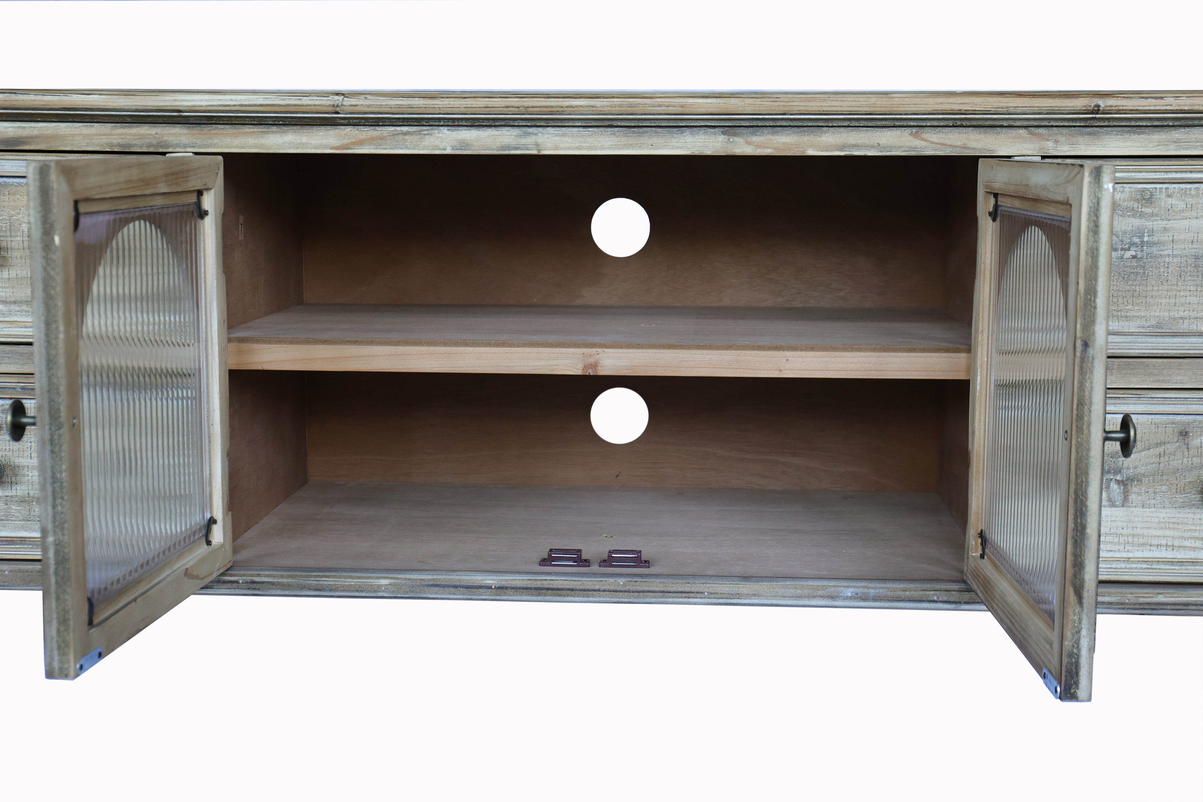 60" Farmhouse TV Stand with 4 Drawers & 2 Glass Doors