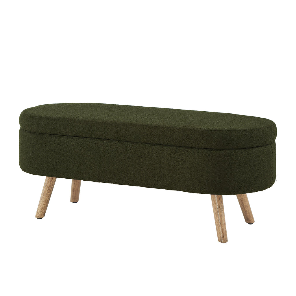 Luxury Oval Boucle Storage Ottoman Bench
