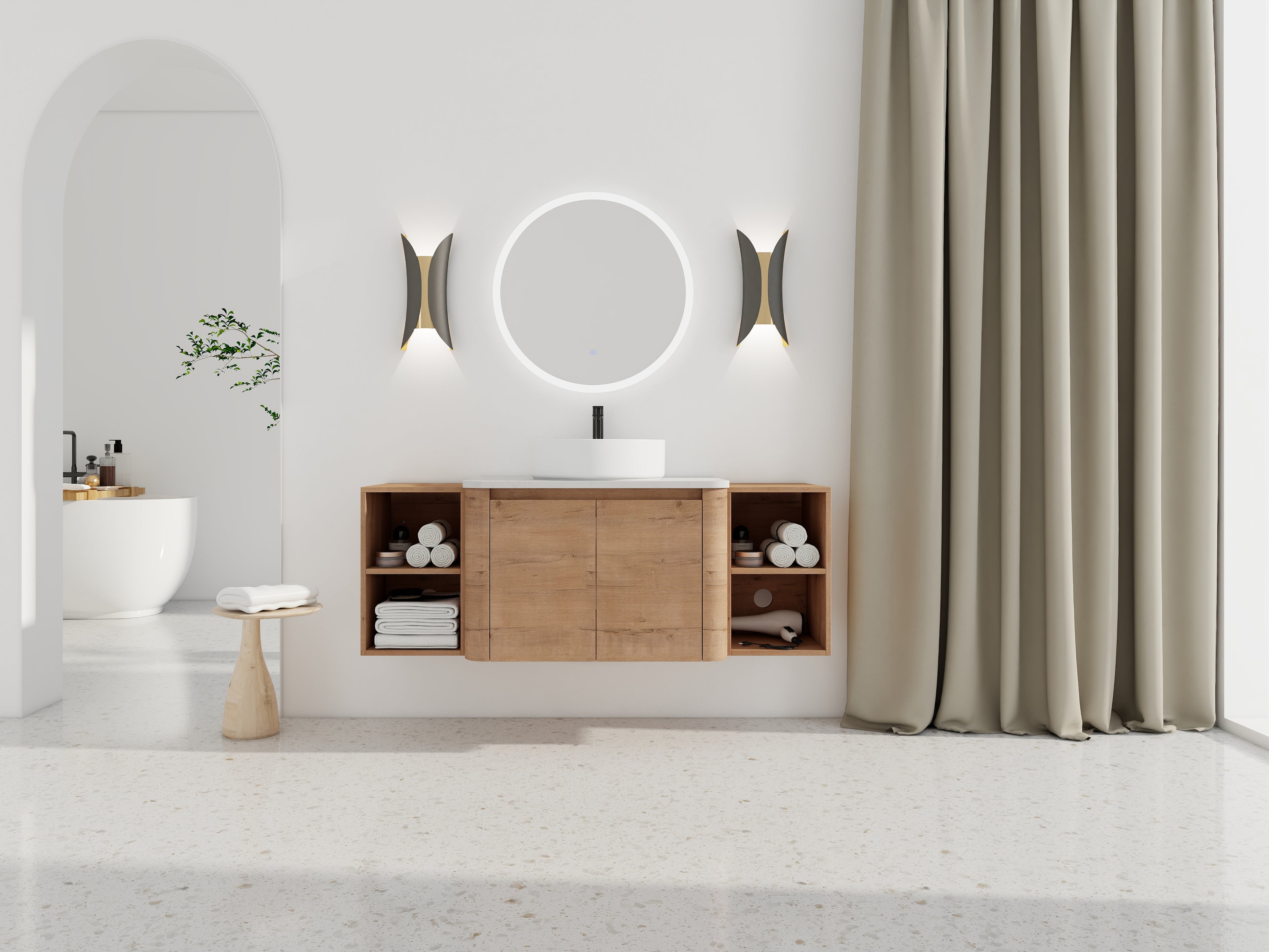 54" Wall-Mounted Bathroom Vanity with Ceramic Art Sink