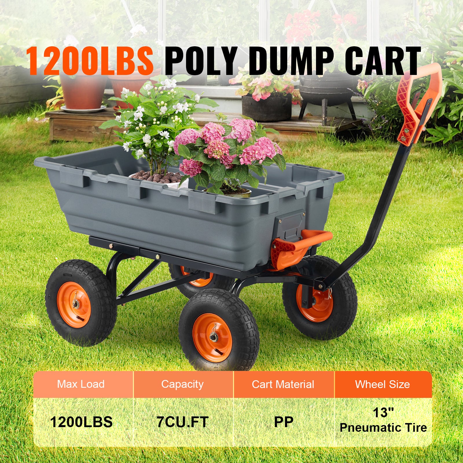 Poly Garden Dump Cart with Steel Frame
