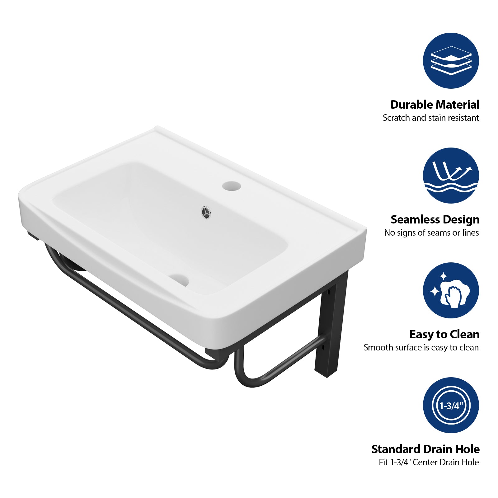 Wall-Mounted Rectangular Ceramic Bathroom Sink