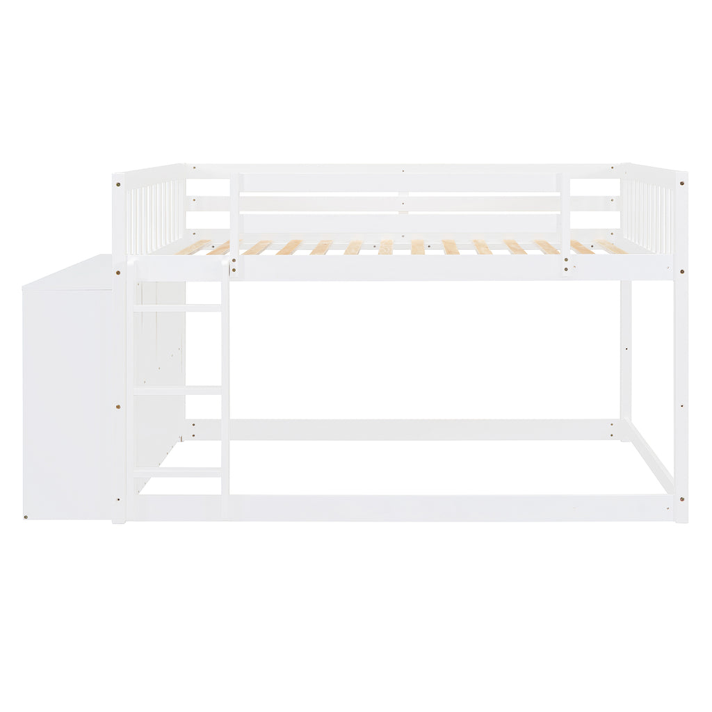 Full Over Full Bunk Bed with 4 Drawers and 3 Shelves - White