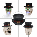 LED Light-Up Skull with Top Hat & Mist Maker Halloween Decoration