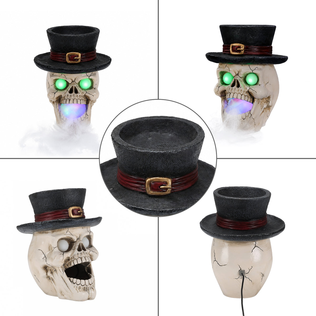 LED Light-Up Skull with Top Hat & Mist Maker Halloween Decoration