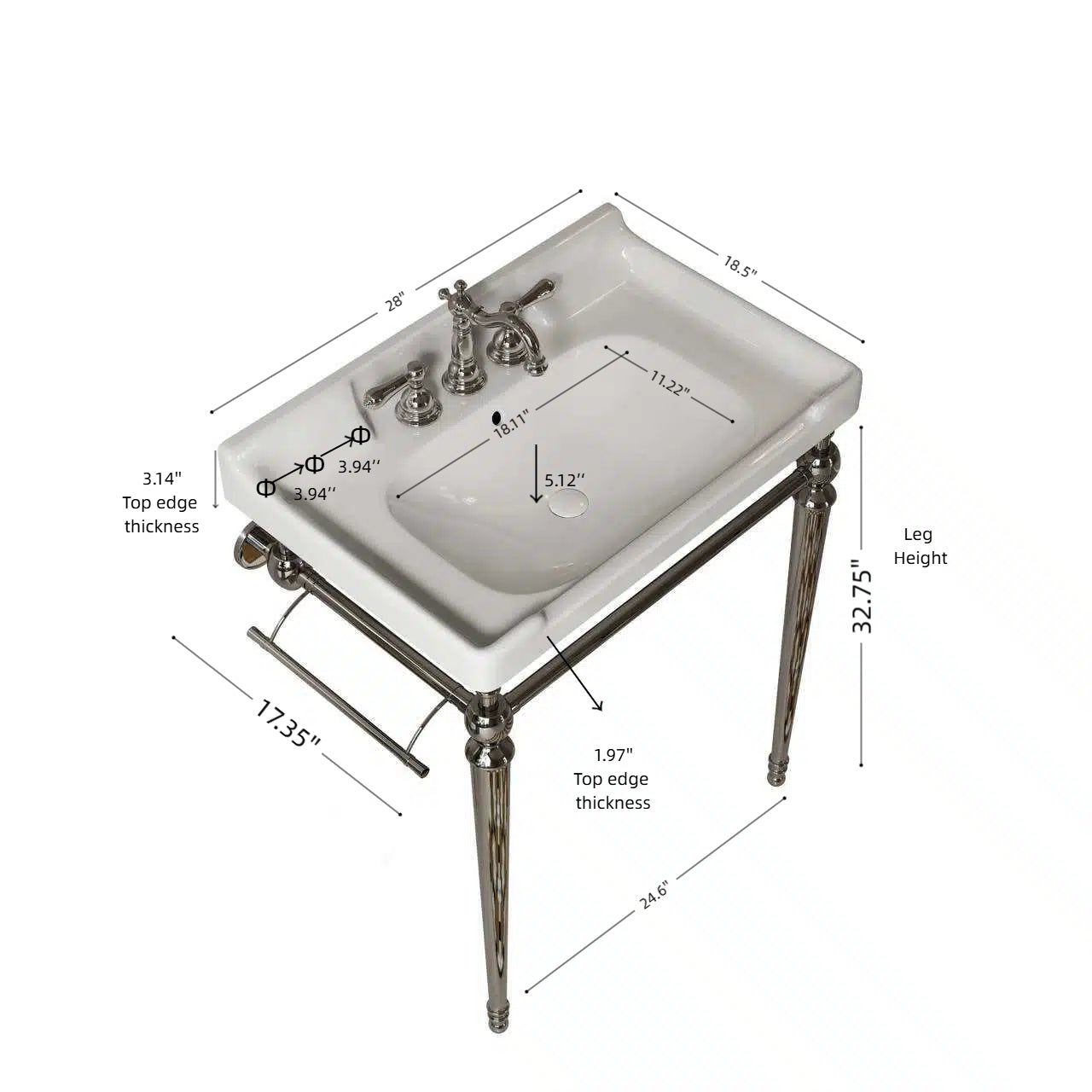 VICI 28" Bathroom Console Sink, Wall-Mounted