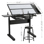 Hand Crank Adjustable Drafting Table with Stool