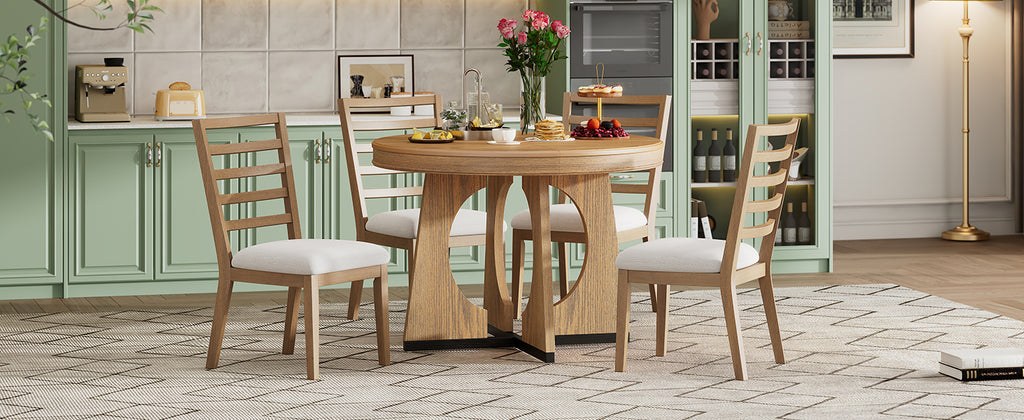 TREXM Round Dining Table for 4 with Chairs Set