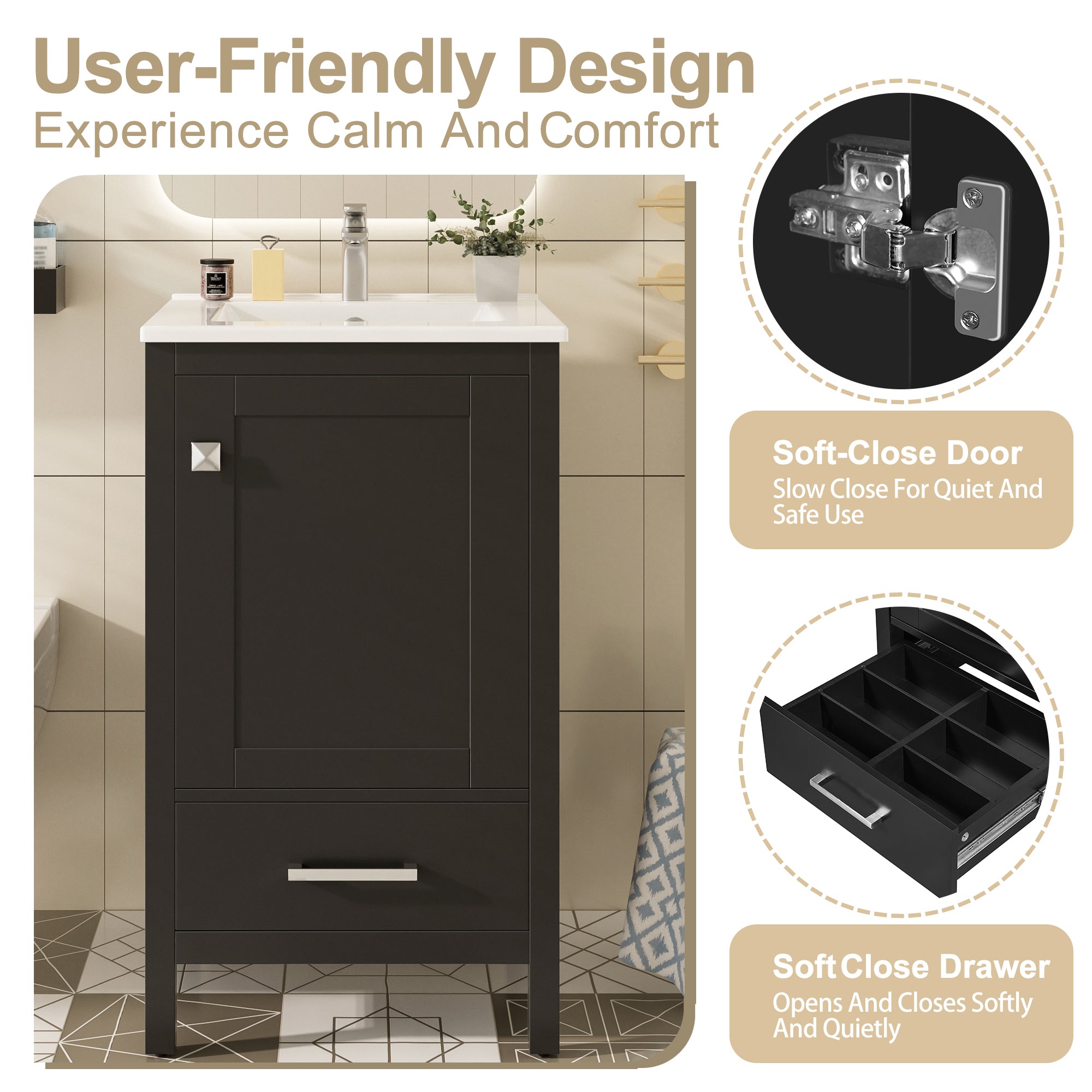 20-Inch Modern Bathroom Vanity with Ceramic Sink