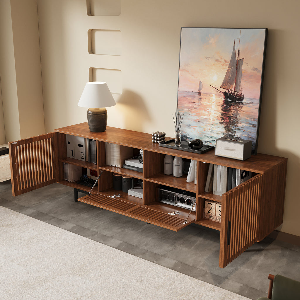 78-Inch Modern TV Stand for TVs up to 85 Inches, Walnut
