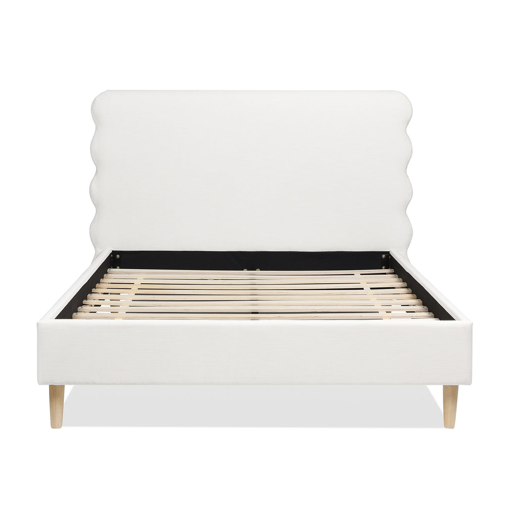 Stockholm Modern Wavy Headboard Platform Bed, Queen, Antique