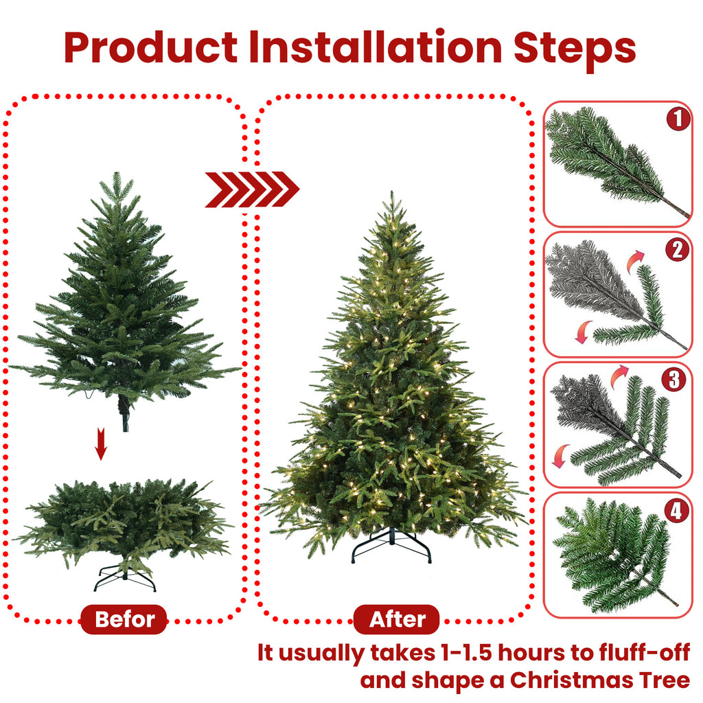 6ft Pre-Lit Artificial Christmas Tree with 400 Warm Lights