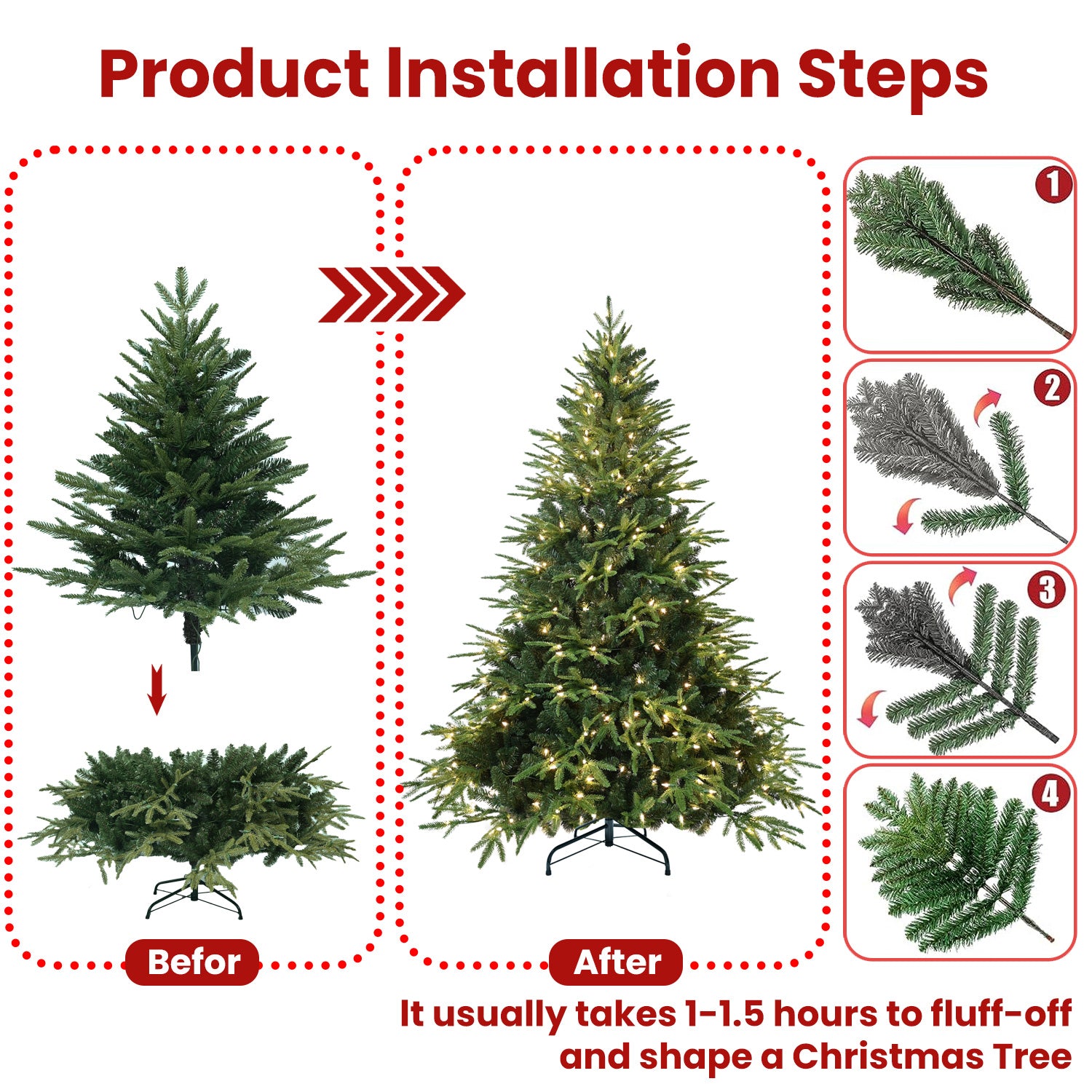 6ft Pre-Lit Artificial Christmas Tree with 400 Warm Lights