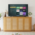 64-Inch Wave Shaped TV Stand with Rattan Doors