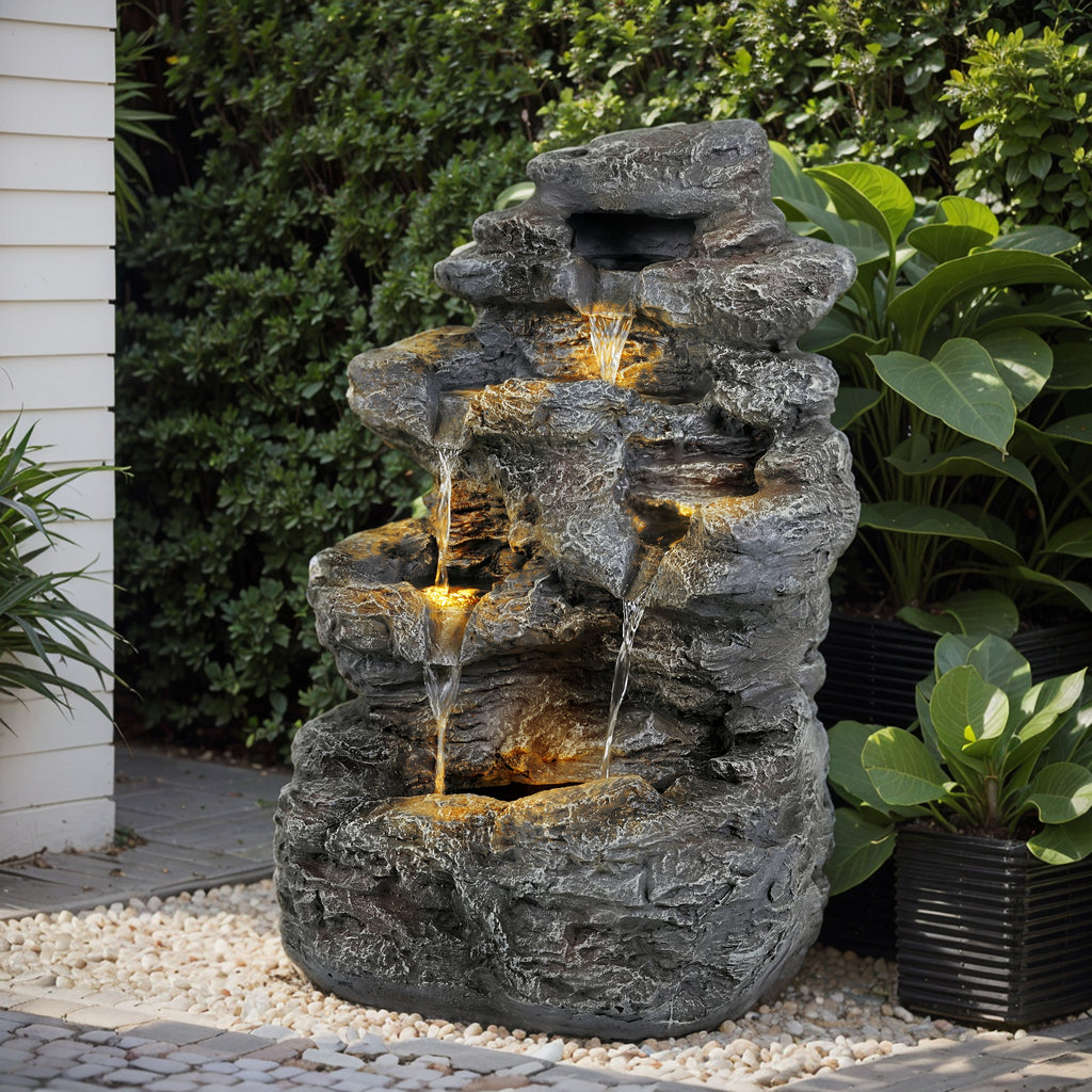 5-Tiered Concrete Tall Slim Fountain, 23.85"H