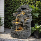 5-Tiered Concrete Tall Slim Fountain, 23.85"H
