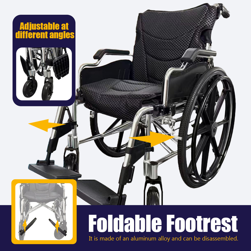 Aluminum Alloy Transport Wheelchair - 18" Seats