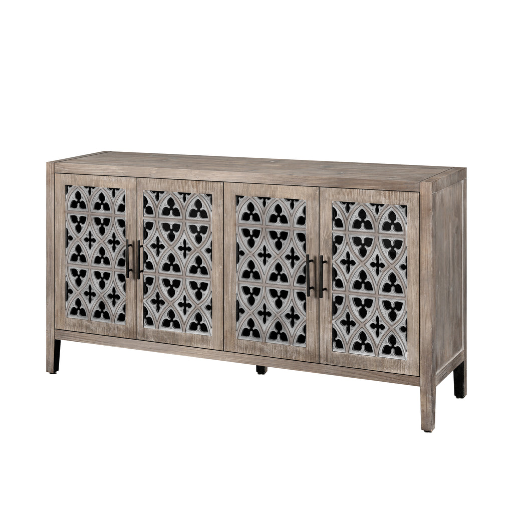 Hollow Four Door Antique Cabinet, American Country Style, Brown