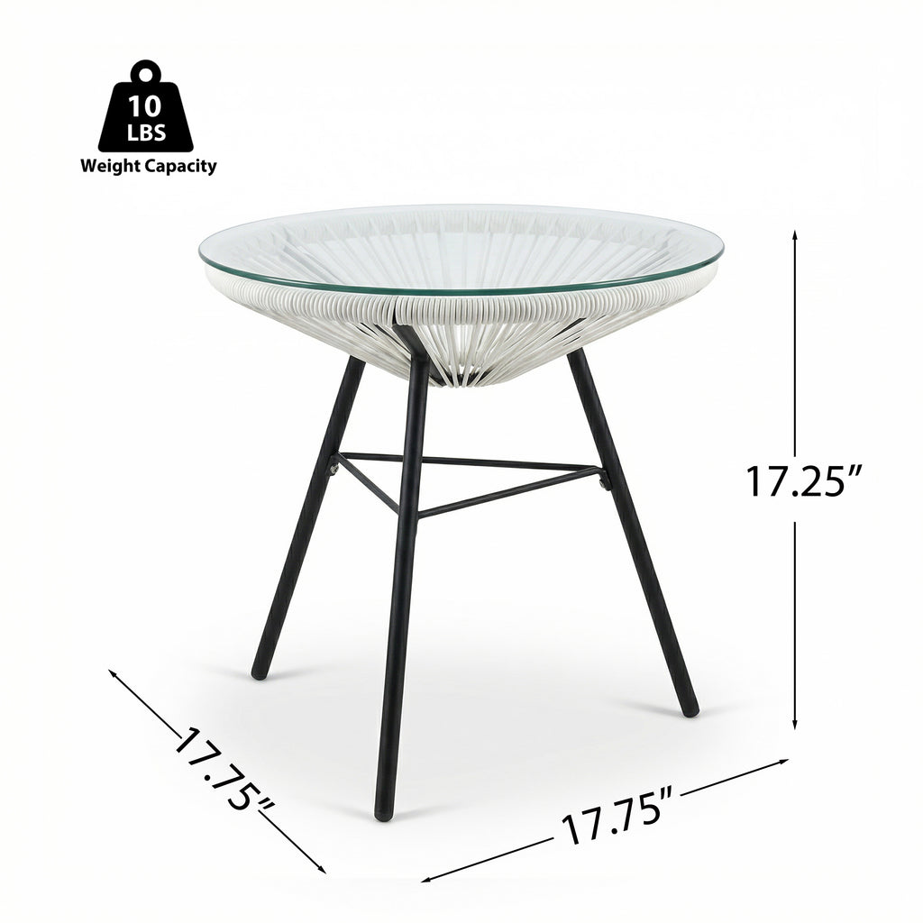 Nusa Outdoor Synthetic Wicker Glass-Top Side Table