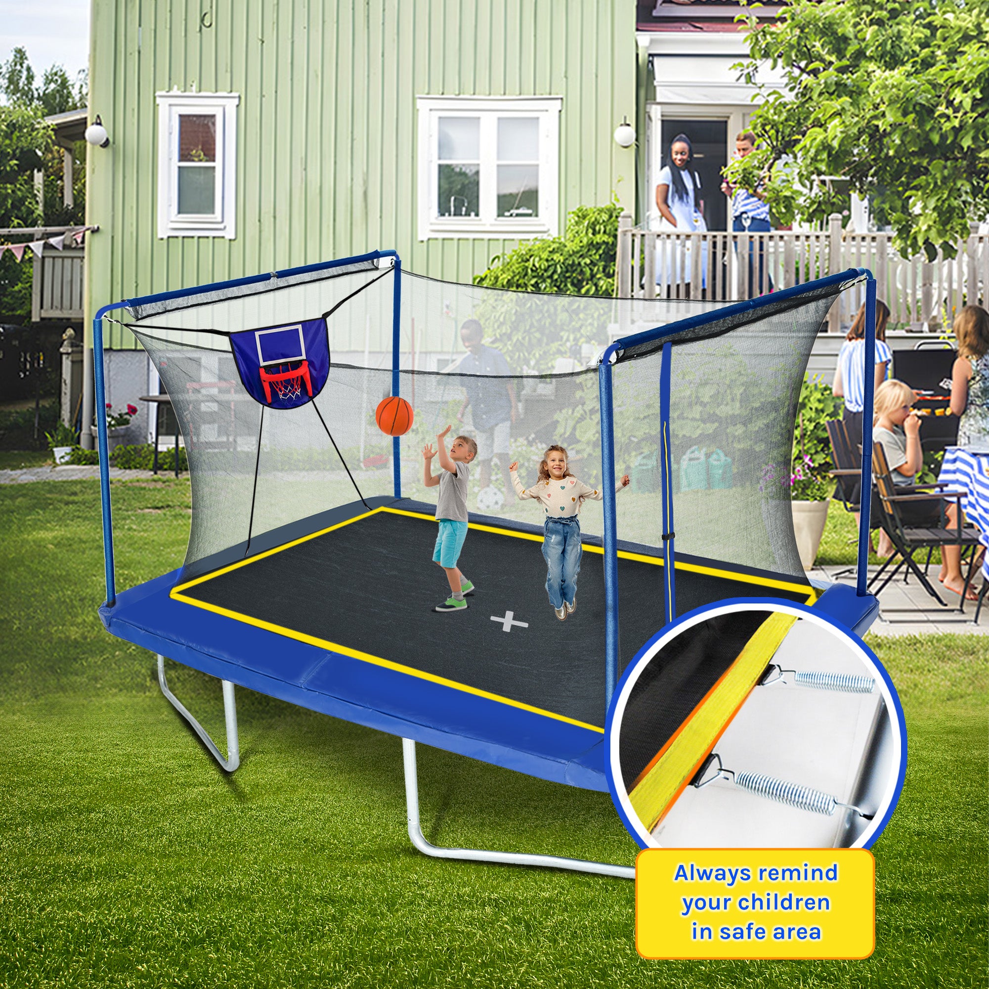 8x12FT Rectangular Trampoline with Basketball Board & Ladder