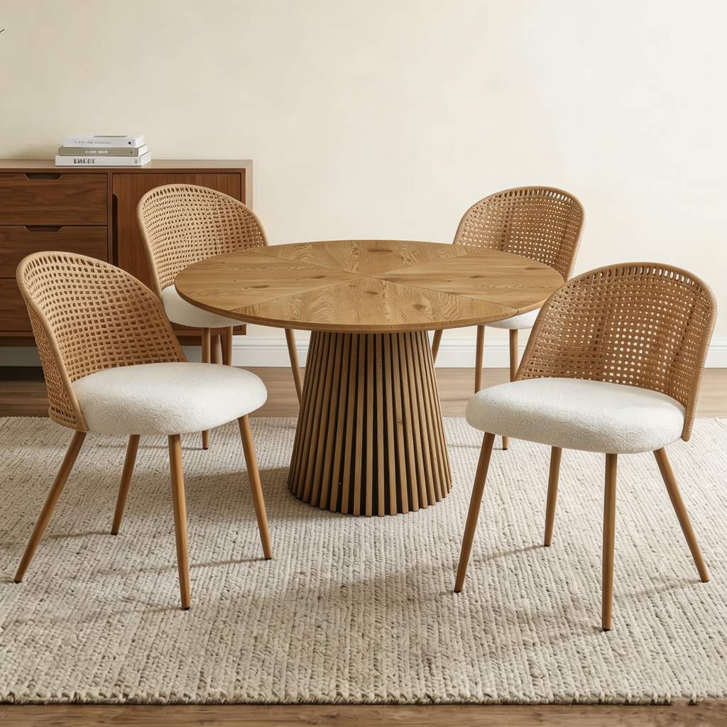 Round Wooden Dining Table + 4 Chairs