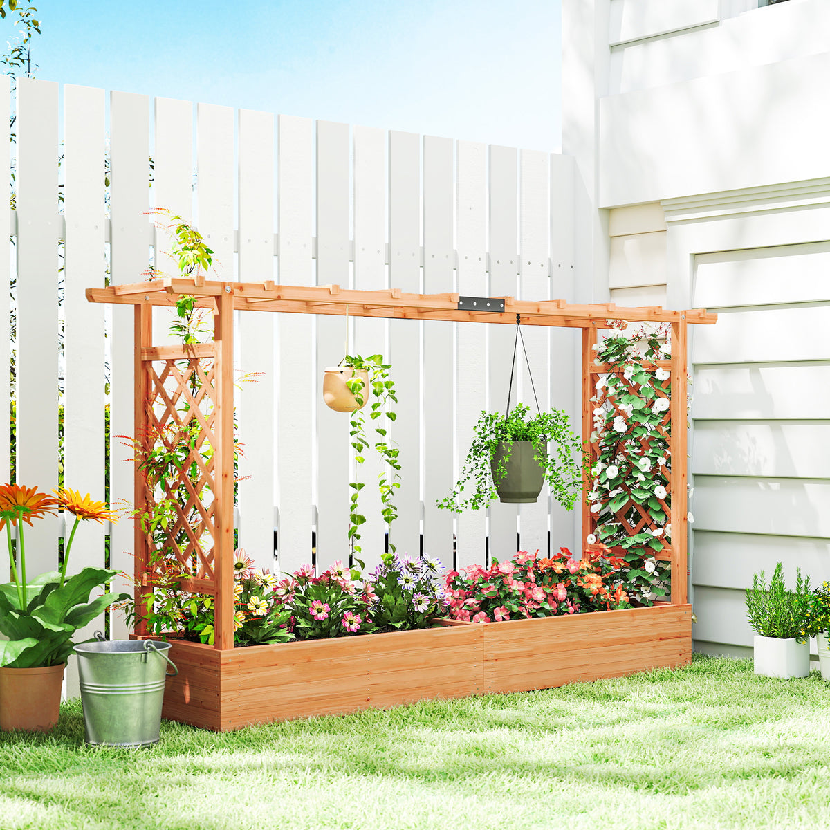 Outsunny Raised Garden Bed with Trellis