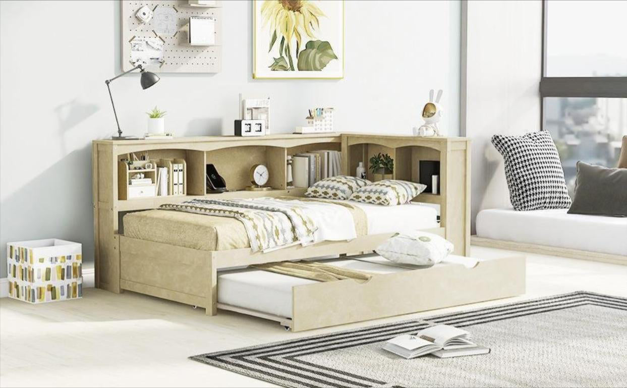 Twin Size Daybed with Trundle and Storage Cabinets