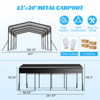 13x20 FT Metal Carport with Upgraded Triangle Reinforced Frame
