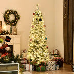 HOMCOM 6ft Pre-Lit Snow-Flocked Slim Douglas Fir Artificial Christmas Tree